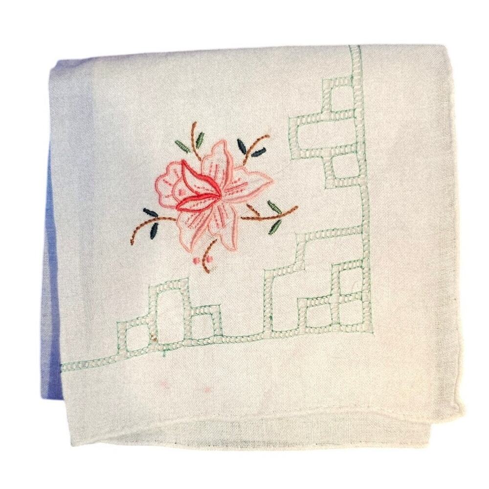 Vintage white with pink floral embroidered wedding hanky